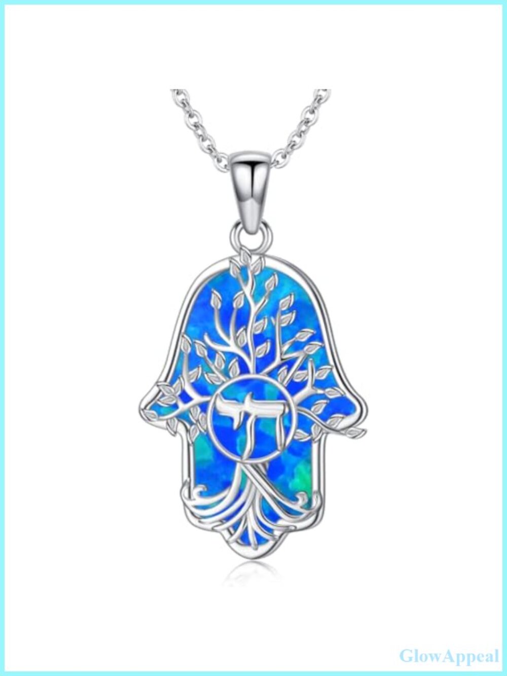 Hamsa Necklace 925 Sterling Silver Chai Pendant Blue Opal 18+2" Chain